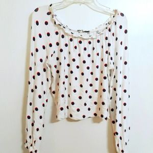 Bershka blue red spot off the shoulder crop top XS